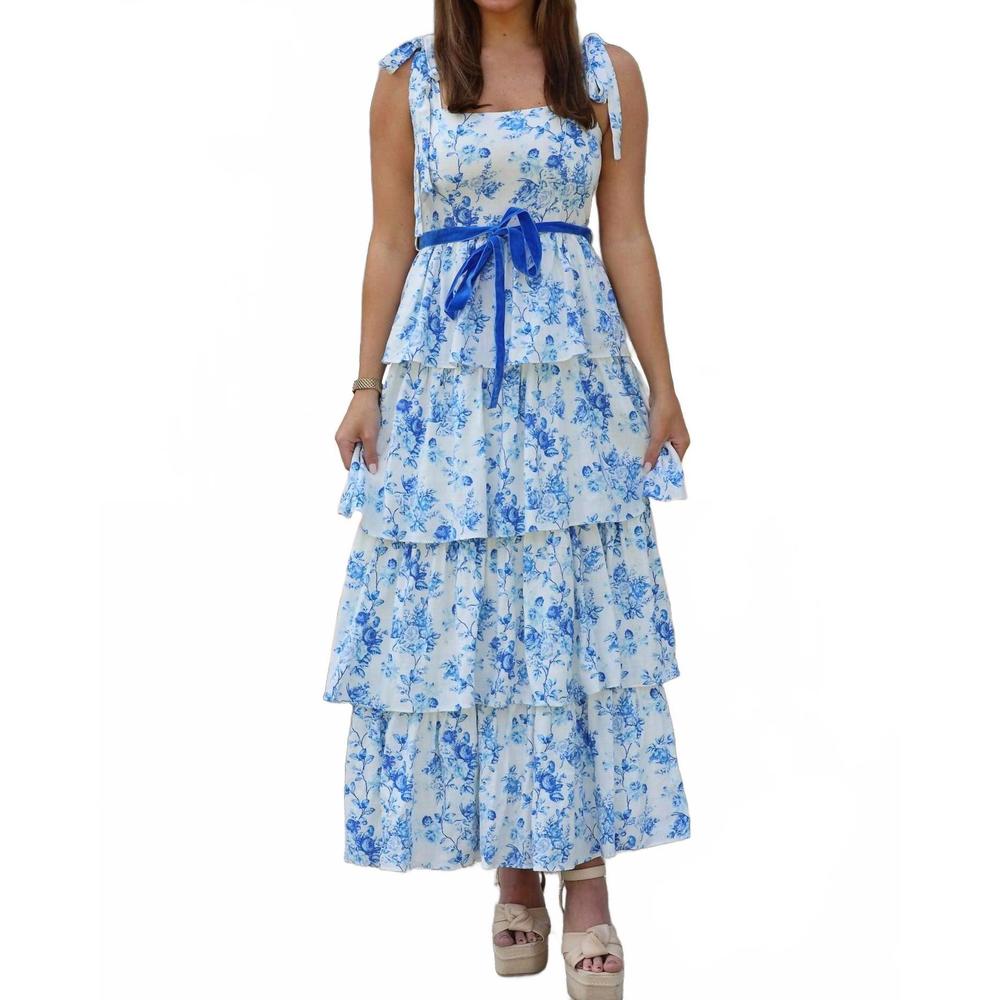 NEW TCEC rosette midi dress in blue - Picture 3 of 4
